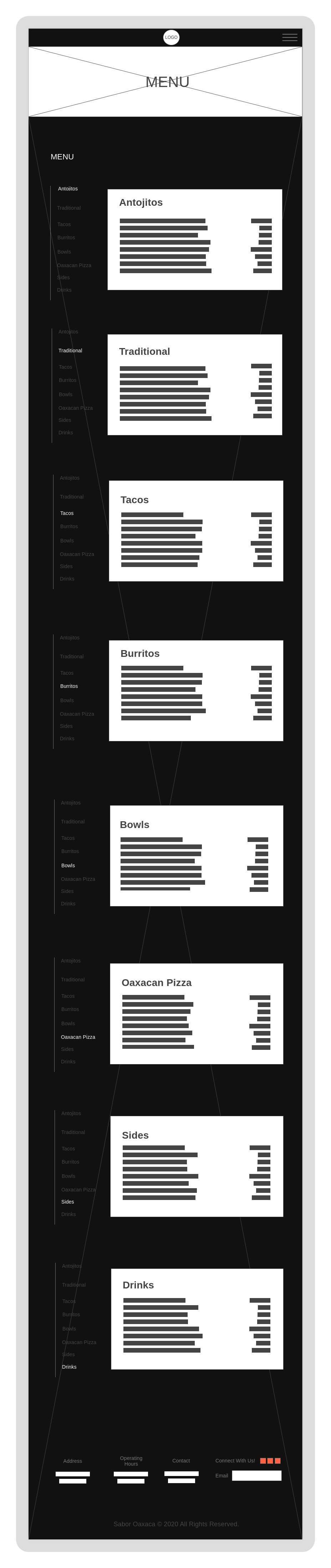 Tablet Menu WireFrame