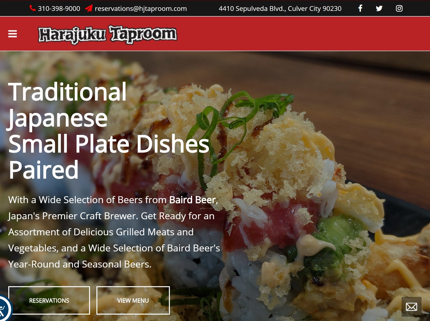 Harajuku Taproom Website Screenshot