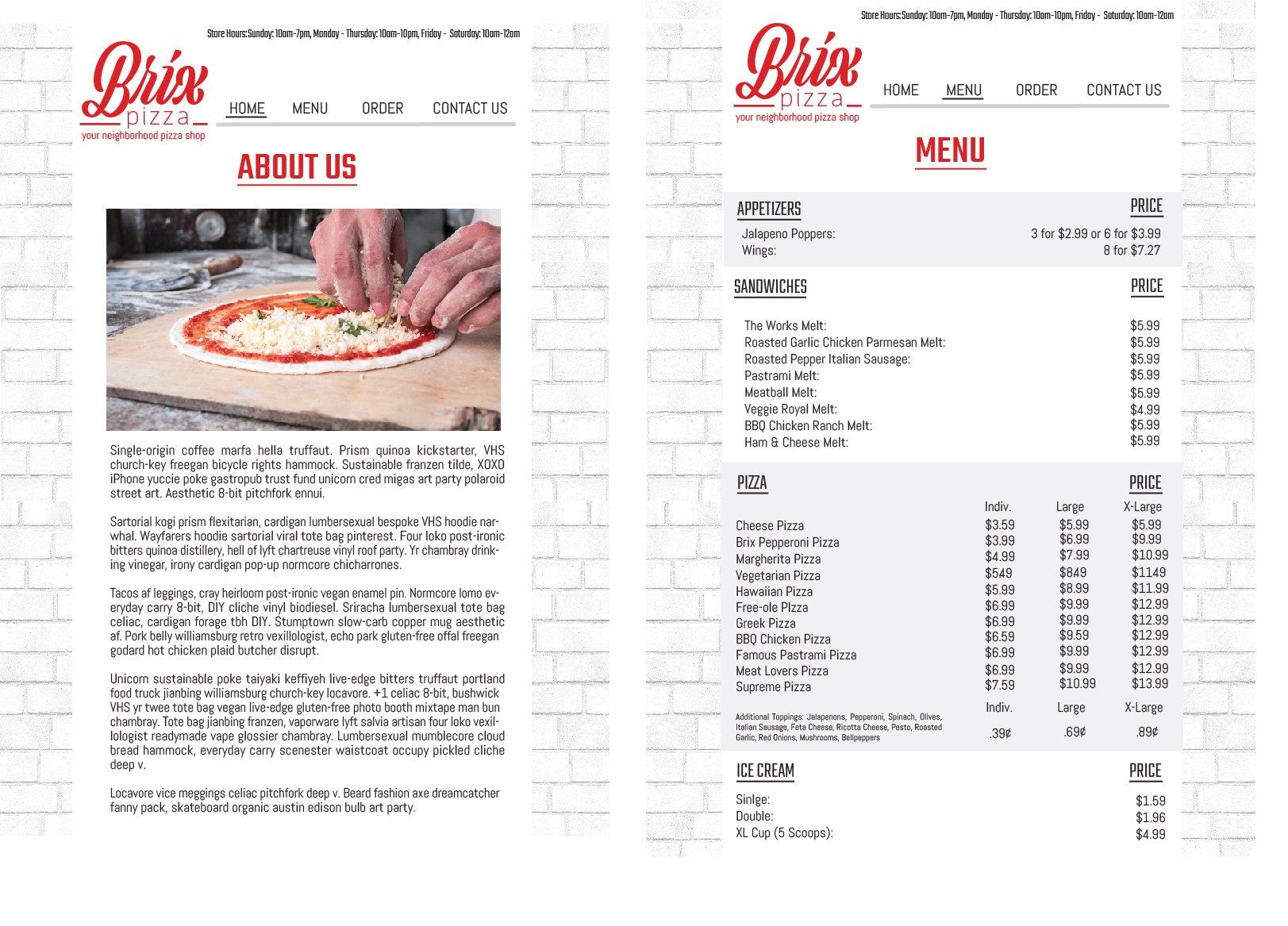 Homepage/Menu for Brix via tablet