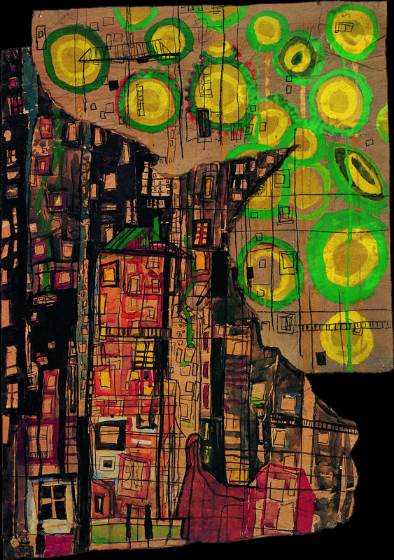 Painting: The Sunflowers and The City. 1949