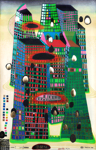 3 different color variations for the print Good Morning City (Bleeding Town)